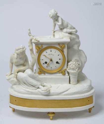 Louis XVI style clock in Sèvres porcelain biscuit …