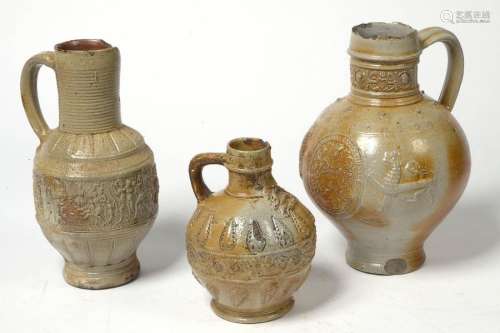 Set of three Raeren stoneware beer jugs glazed wit…