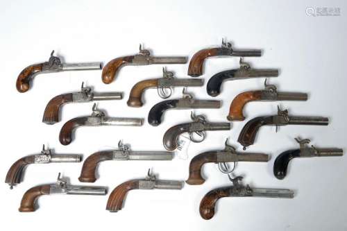 Collection of 18 pistols with wooden handle and st…