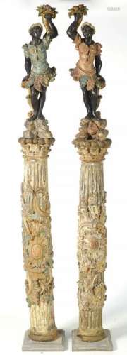 Pair of Corinthian church columns in carved wood a…