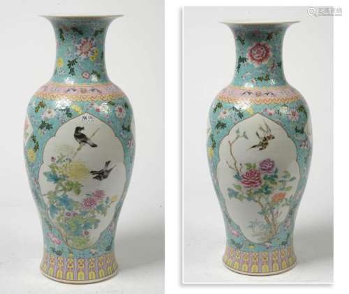 Large polychrome porcelain vase of China with flor…