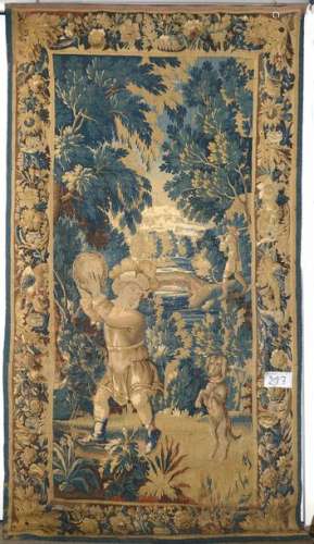 Large Aubusson tapestry, wool and silk door repres…