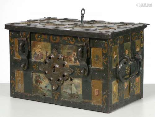 Privateer's chest with a wrought and polychrome ir…