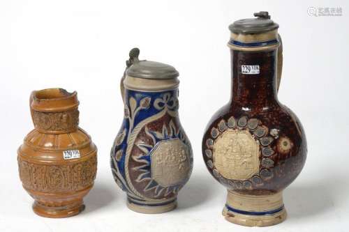 Set of three Raeren stoneware beer jugs glazed wit…