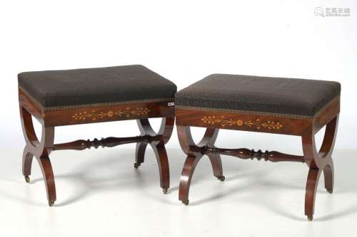 Pair of Charles X style stools in mahogany and veg…