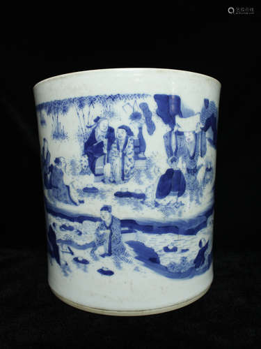 CHINESE BLUE WHITE PORCELAIN BRUSH POT