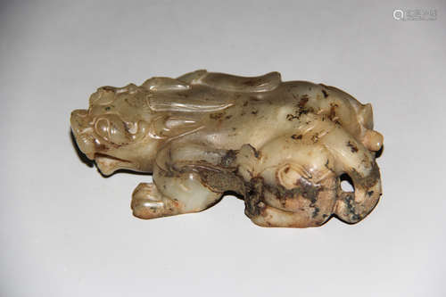 CHINESE CELADON JADE CARVED BEAST