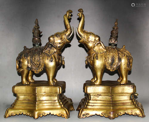 CHINESE GILT BRONZE ELEPHANTS, PAIR