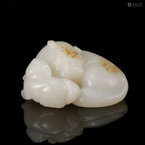 CHINESE WHITE JADE CARVED TWO CATS