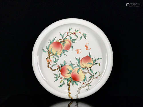 CHINESE FAMILLE ROSE NINE PEACH PORCELAIN BRUSH WA