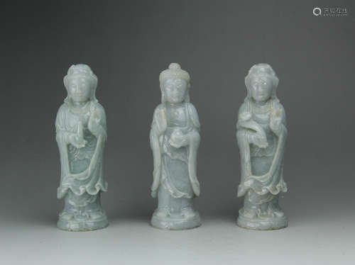 CHINESE JADEITE CARVED GUANYIN, SET OF THREE