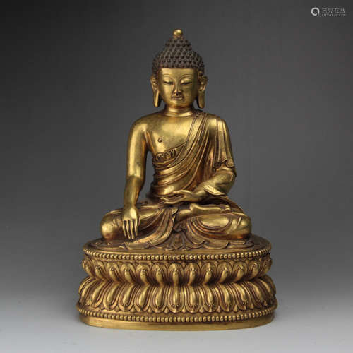 CHINESE GILT BRONZE SEATED SHAKYAMUNI