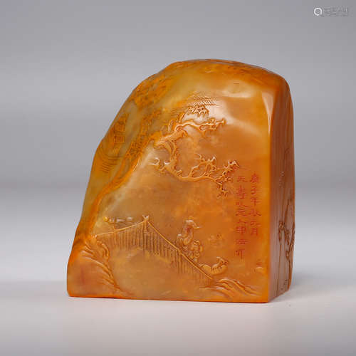 CHINESE SOAPSTONE SEAL CARVED LANDSCAPE