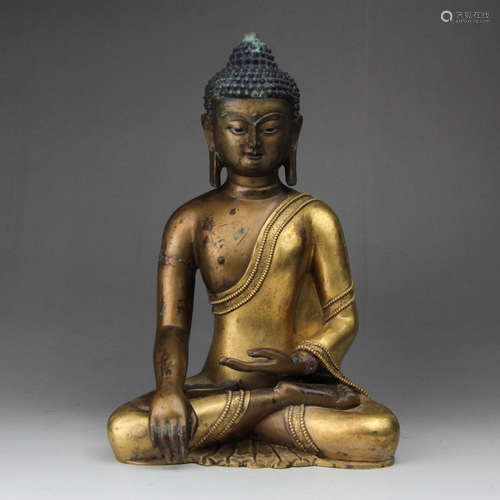 CHINESE GILT BRONZE SEATED SHAKYAMUNI