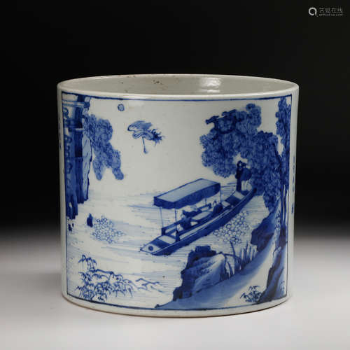 CHINESE BLUE WHITE PORCELAIN BRUSH POT