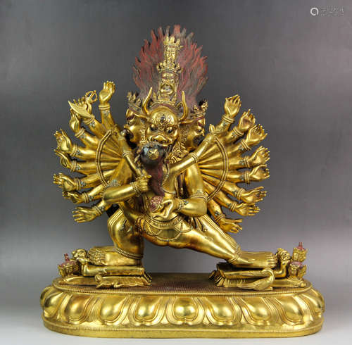 CHINESE GILT BRONZE FIGURE OF YAMANTAKA