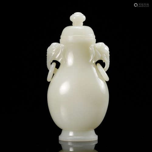 CHINESE WHITE JADE COVER VASE