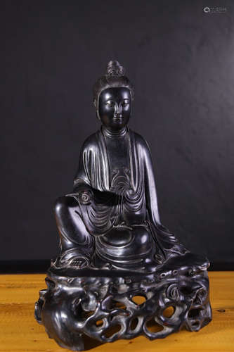 CHINESE ZITAN WOOD CARVED GUANYIN