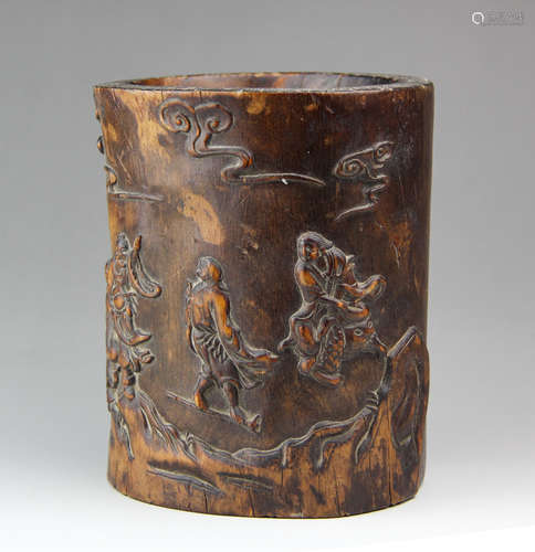 CHINESE HARDWOOD BRUSH POT