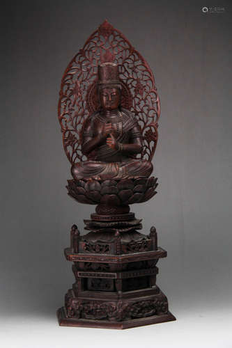 CHINESE HARDWOOD FIGURE OF BUDDHA