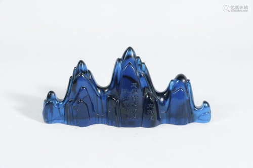 CHINESE BLUE PEKING GLASS BRUSH REST WITH MARK