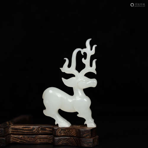 CHINESE WHITE JADE CARVED DEER