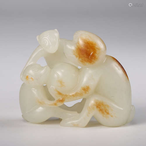 CHINESE WHITE JADE CARVED MONKEY GROUP