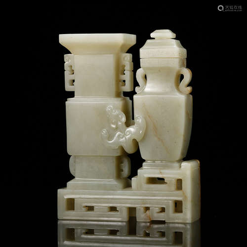 CHINESE WHITE JADE CARVED VASES