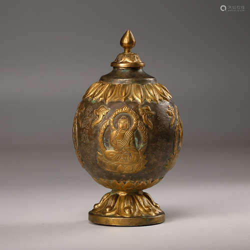 CHINESE GILT BRONZE BUDDHIST JAR