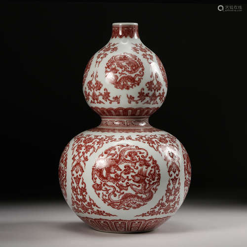 CHINESE IRON RED UNDERGLAZE DRAGON PORCELAIN VASE