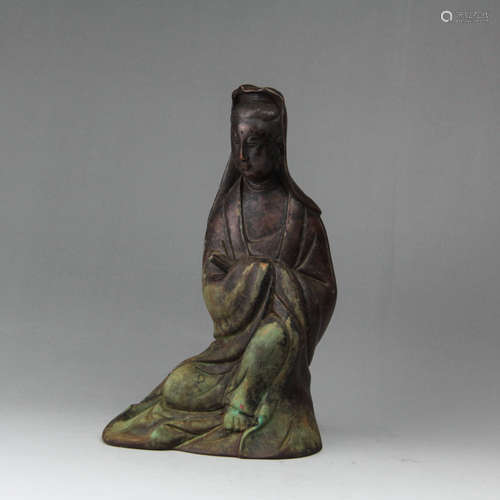 CHINESE BRONZE SEATED GUANYIN