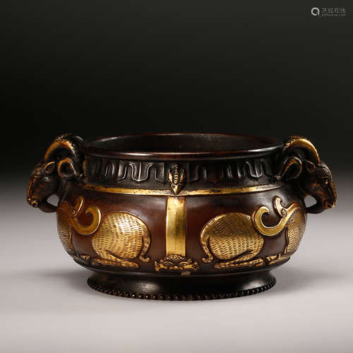 CHINESE GILT BRONZE ELEPHANT CENSER