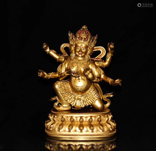 CHINESE GILT BRONZE SEATED GUARDIAN