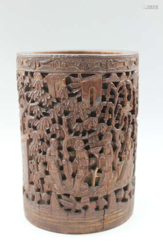 CHINESE BAMBOO CARVED BRUSH POT