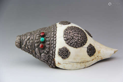 CHINESE TIBETAN SILVER CONCH