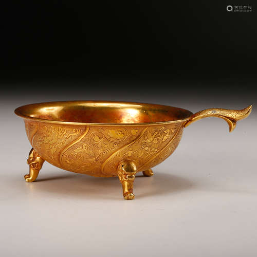 CHINESE GILT BRONZE TRIPOD CUP