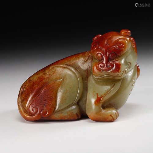 CHINESE CELADON JADE CARVED BEAST