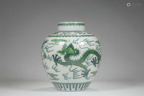 CHINESE GREEN DRAGON PORCELAIN JAR