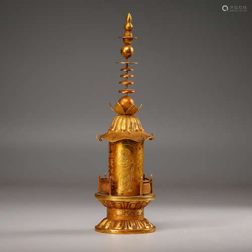 CHINESE GILT BRONZE BUDDHIST STUPA