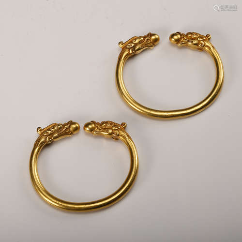 CHINESE GILT BRONZE DRAGON BANGLES