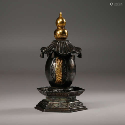 CHINESE GILT BRONZE BUDDHIST SCRIPTURE STUPA