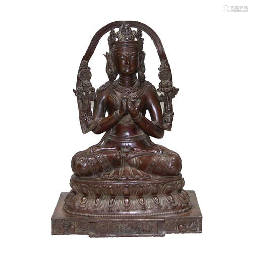 CHINESE BRONZE SEATED GUANYIN