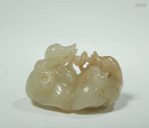 CHINESE WHITE JADE CARVED MANDARIN DUCK