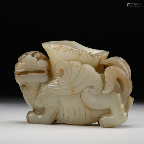 CHINESE CELADON JADE BEAST WATER COUPE