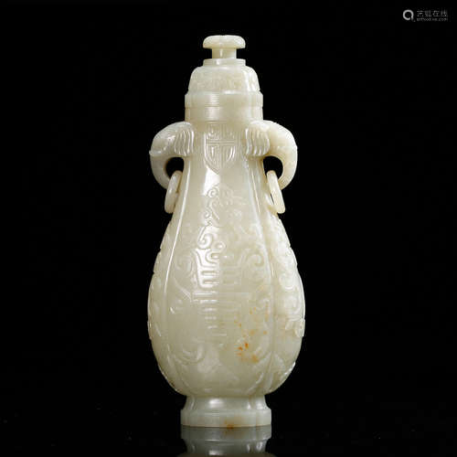 CHINESE WHITE JADE COVER VASE