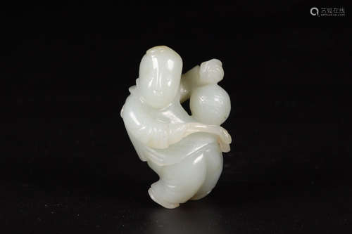 CHINESE WHITE JADE CARVED BOY