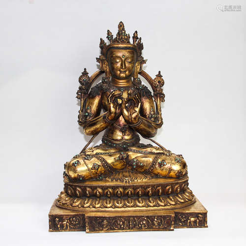 CHINESE GILT BRONZE SEATED BUDDHA