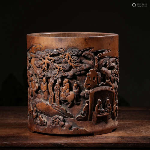 CHINESE BAMBOO CARVED BRUSH POT