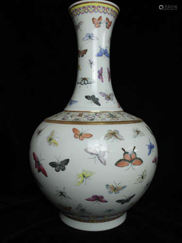 CHINESE FAMILLE ROSE BUTTERFLY VASE, MARKED