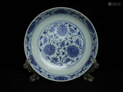 CHINESE BLUE WHITE PORCELAIN PLATE, MARKED